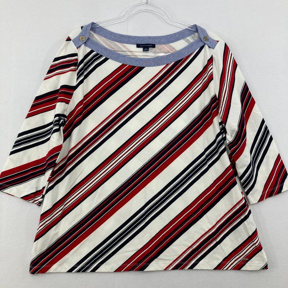 Tommy Hilfiger size XXL Preppy Multi Striped Button‎ Accent Cotton Stretch Top